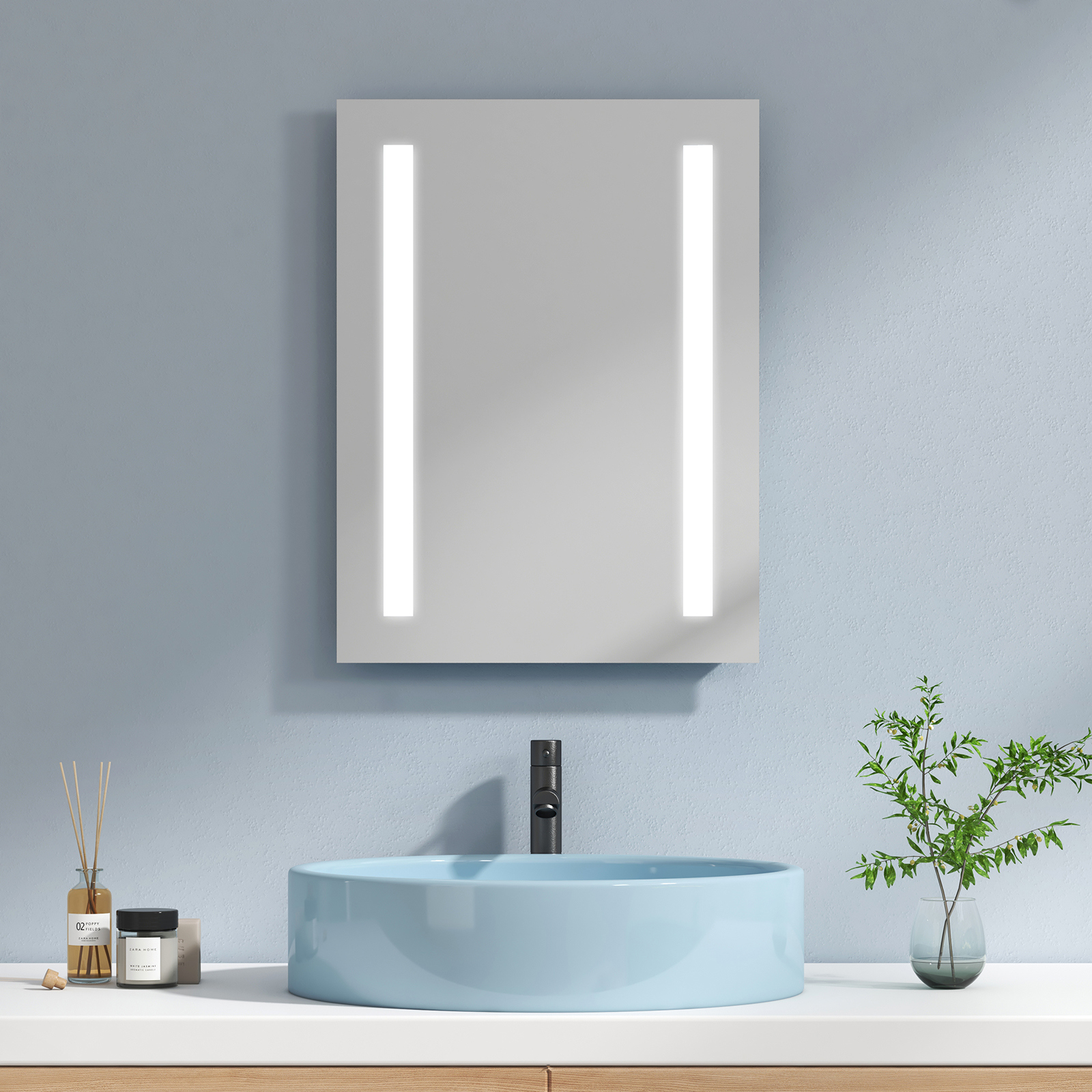 Emke espejo de baño LED espejo de pared 45x60 cm con luz blanca fría