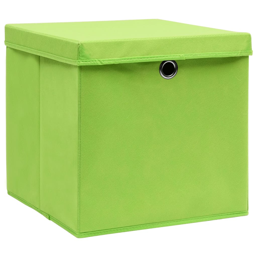 vidaXL cajas de almacenaje con tapas 10 uds verde 28x28x28 cm