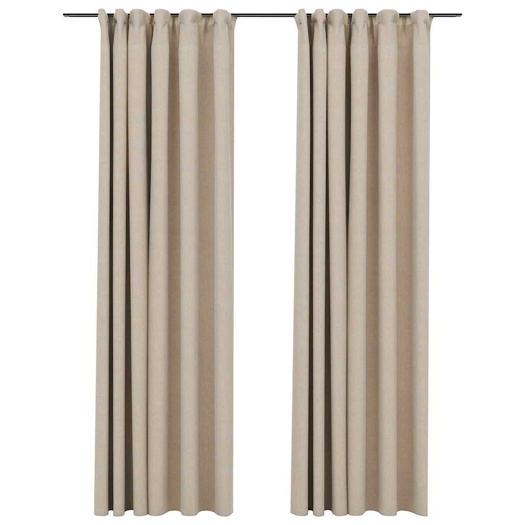 vidaXL cortinas opacas con ganchos look de lino 2 pzas beige 140x245cm