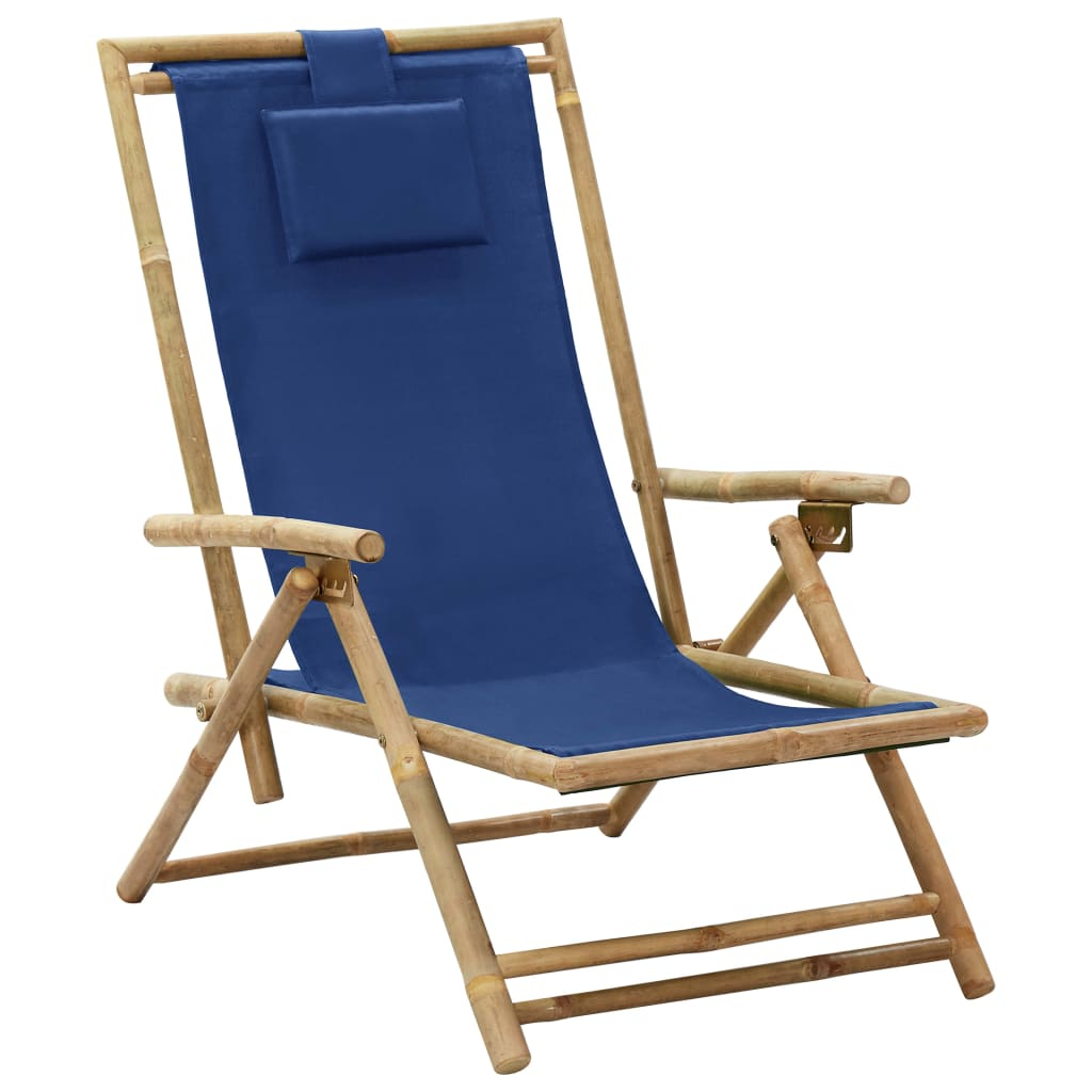 vidaXL silla de relax reclinable de bambú y tela azul marino