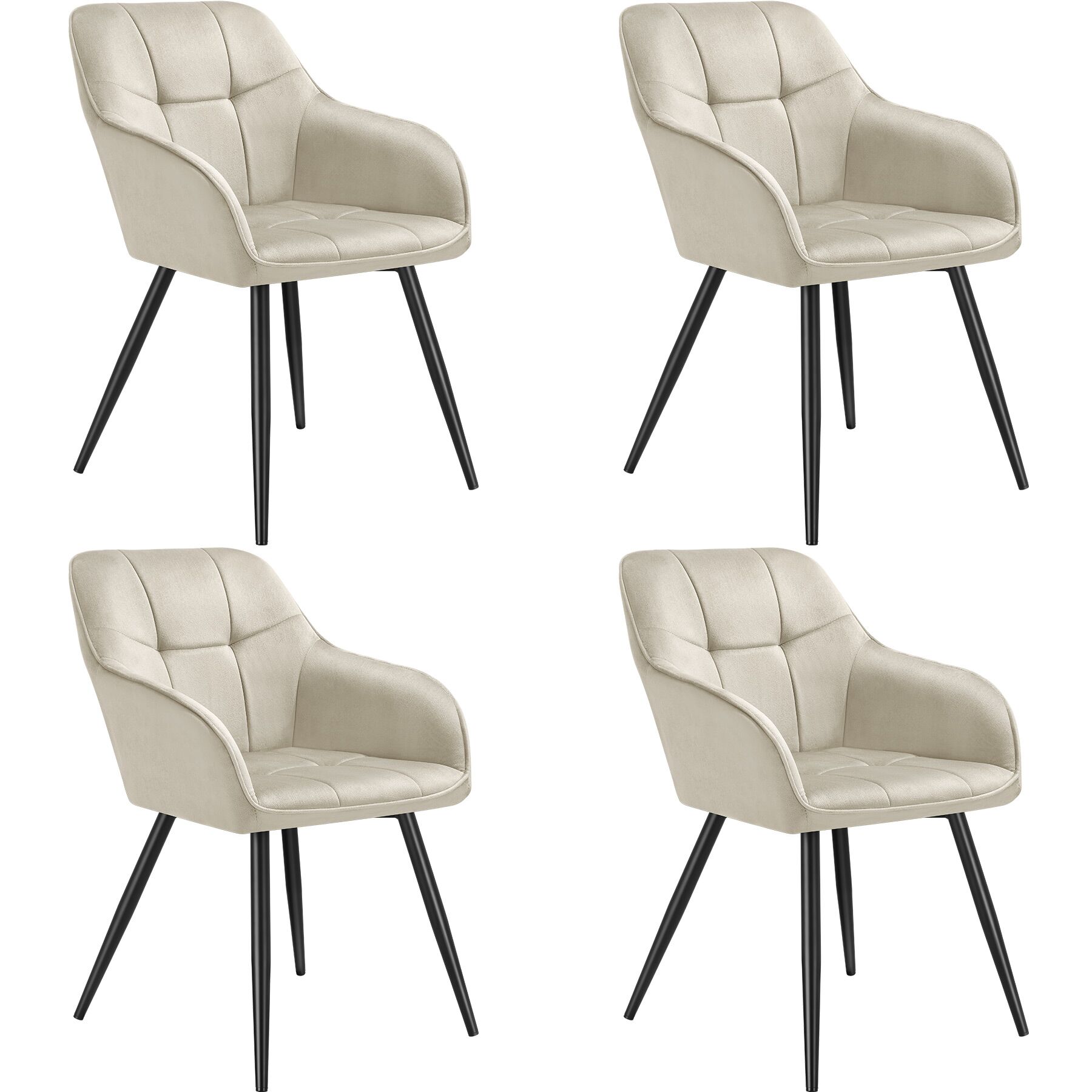 4 sillas de comedor, efecto terciopelo, 58 x 62 x 82 cm crema/negro