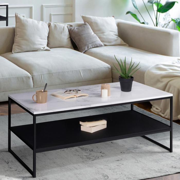 Mesa baja alaska doble efecto mármol/negro - 113x60x45 cm