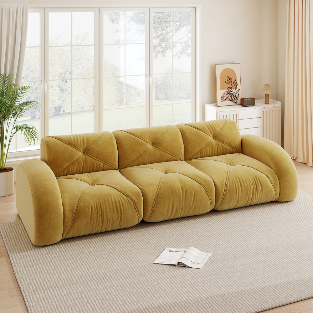 Sofá modular sin estructura chenilla amarillo 3 plazas sin montaje