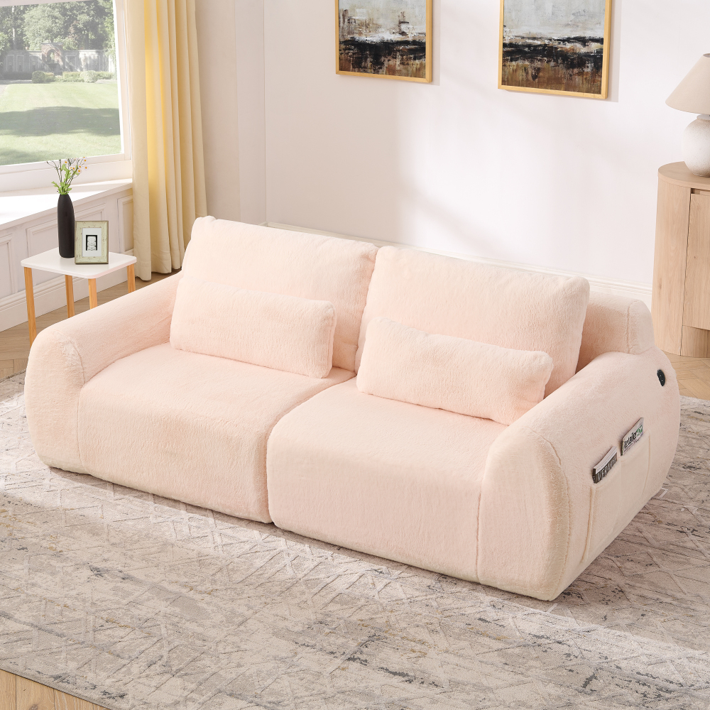 Sofá 2 plazas espuma rosa con usb y bolsillo