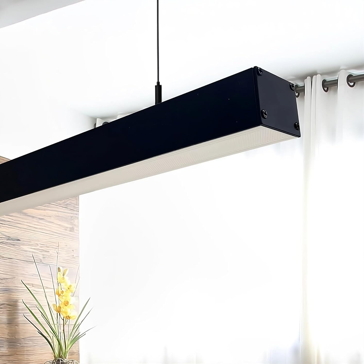 Lámpara techo lineal negra 2m, 72w, colgante, luz natural 4000k