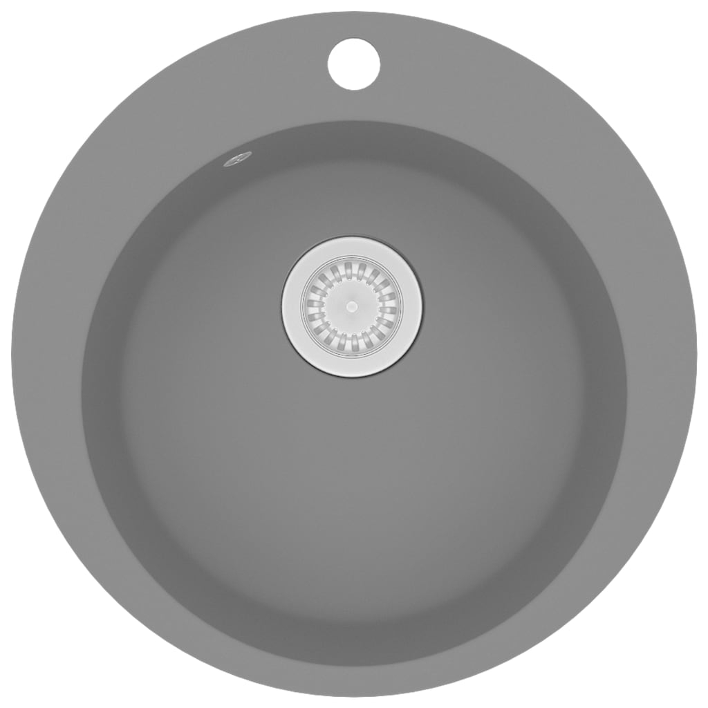 vidaXL fregadero de cocina de granito con un seno redondo gris