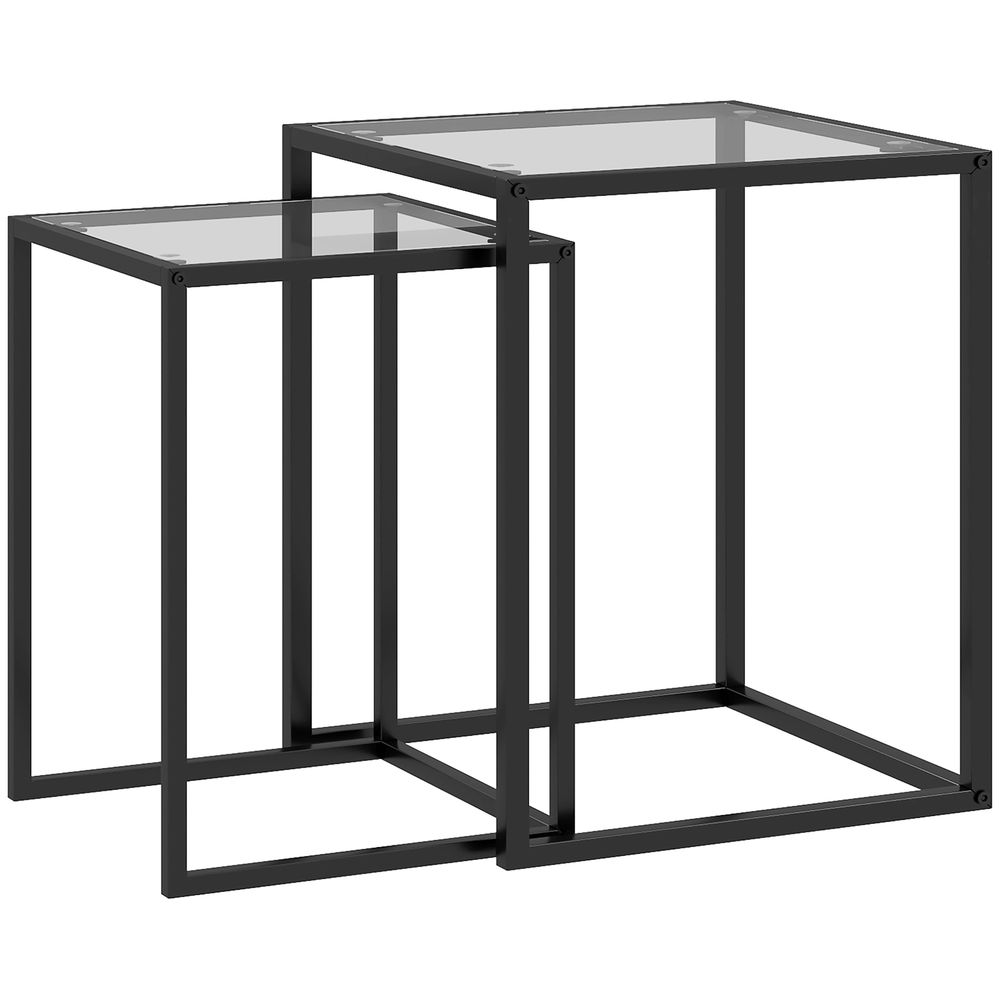 Mesas auxiliare 42x42x51 cm acero, vidrio templado Homcom