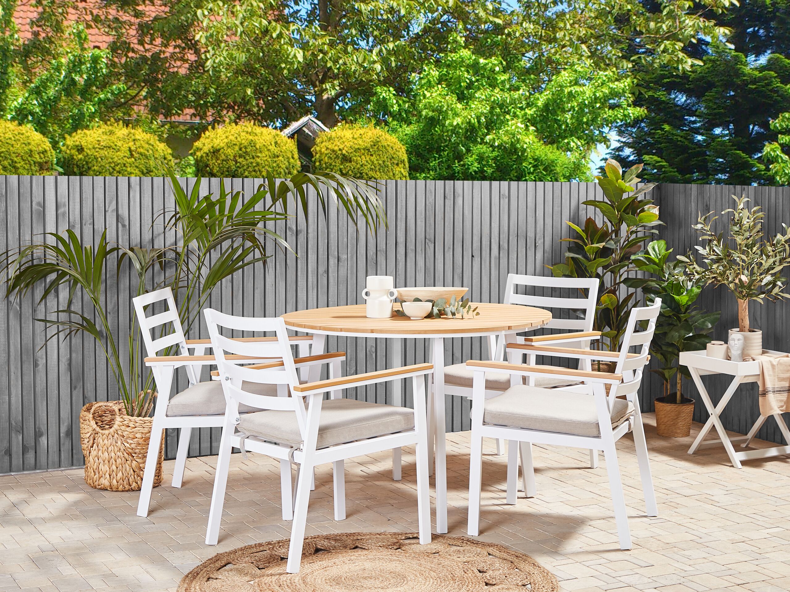 Conjunto de comedor exterior 4 plazas cavoli con cojines metal beige