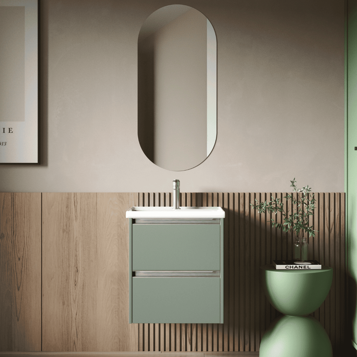 Mueble baño fondo reducido| lavabo| 2 cajones| 60 cm leaf tir. Cromo