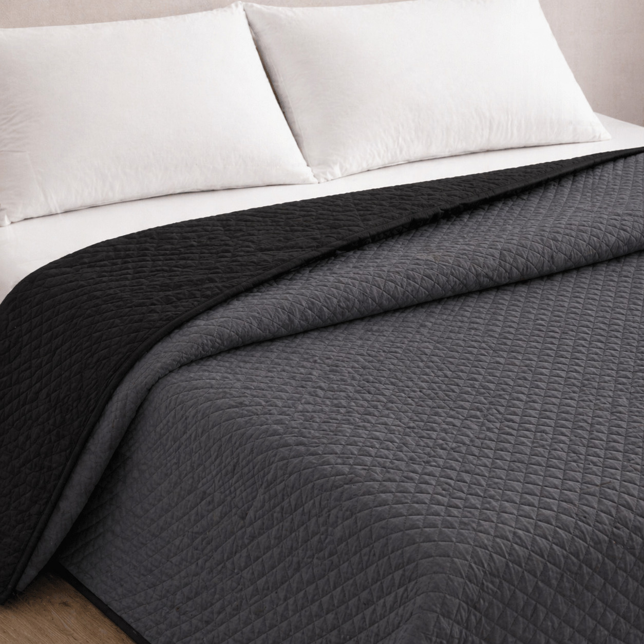 Colcha bicolor reversible antracita/negro cama 180cm donegal collections