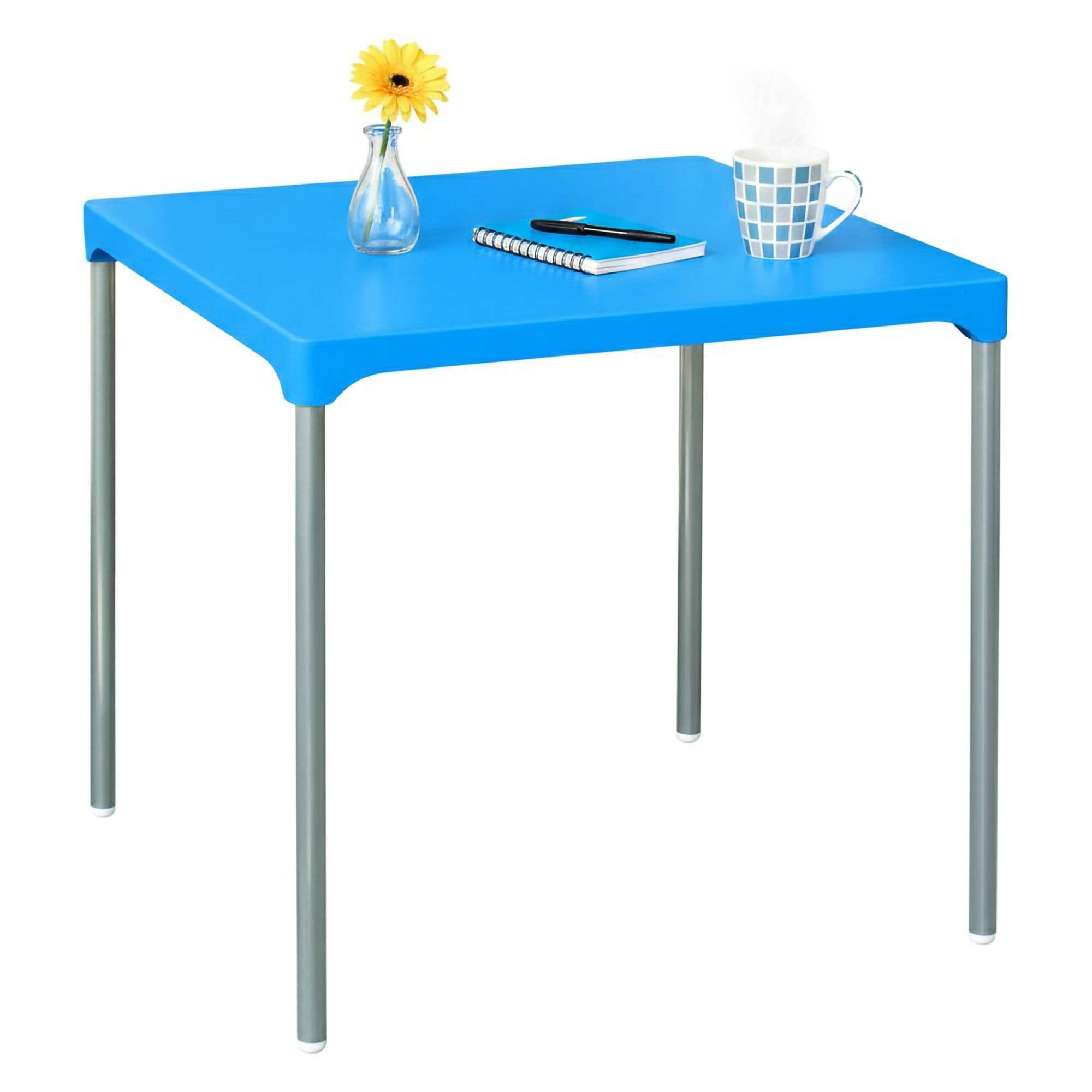 Mesa exterior brownstown, mesa fija, de plástico azul