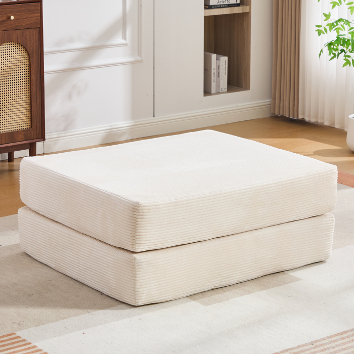 Reposapiés plegable de pana beige convertible en sofá cama individual