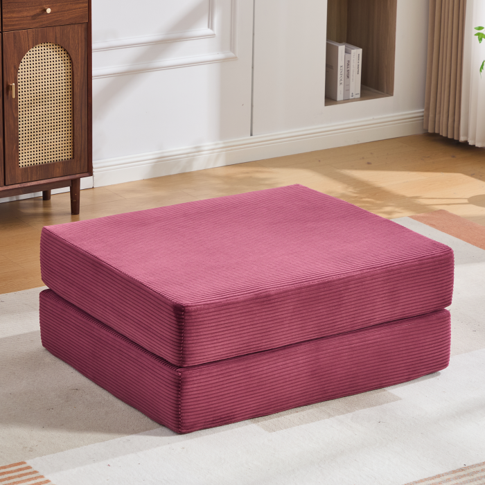 Otomana plegable de pana rojo vino convertible en cama individual