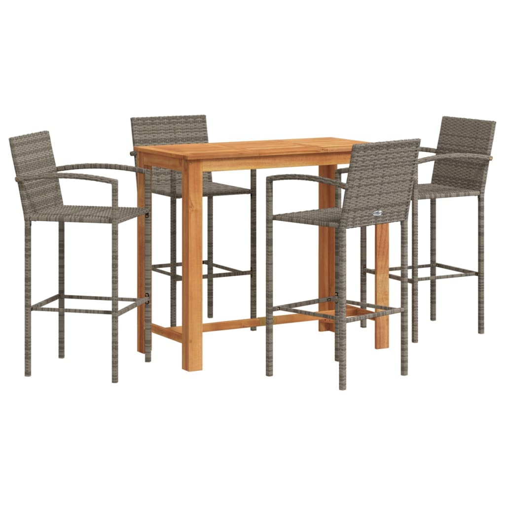 vidaXL mesa y taburetes de jardín 5 pzas madera acacia ratán pe gris