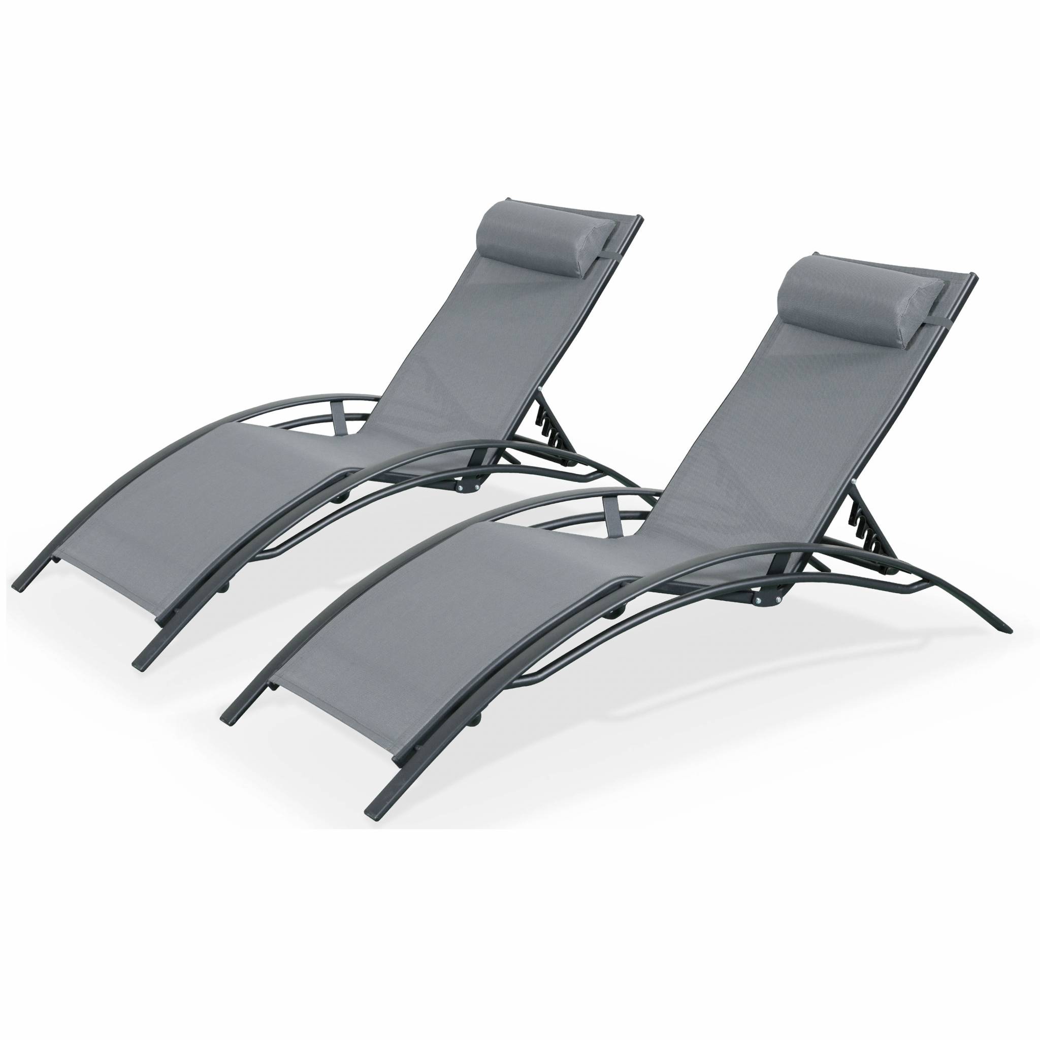 Tumbona de aluminio textileno, set de 2, louisa x2, antracita, 167x64x82.5