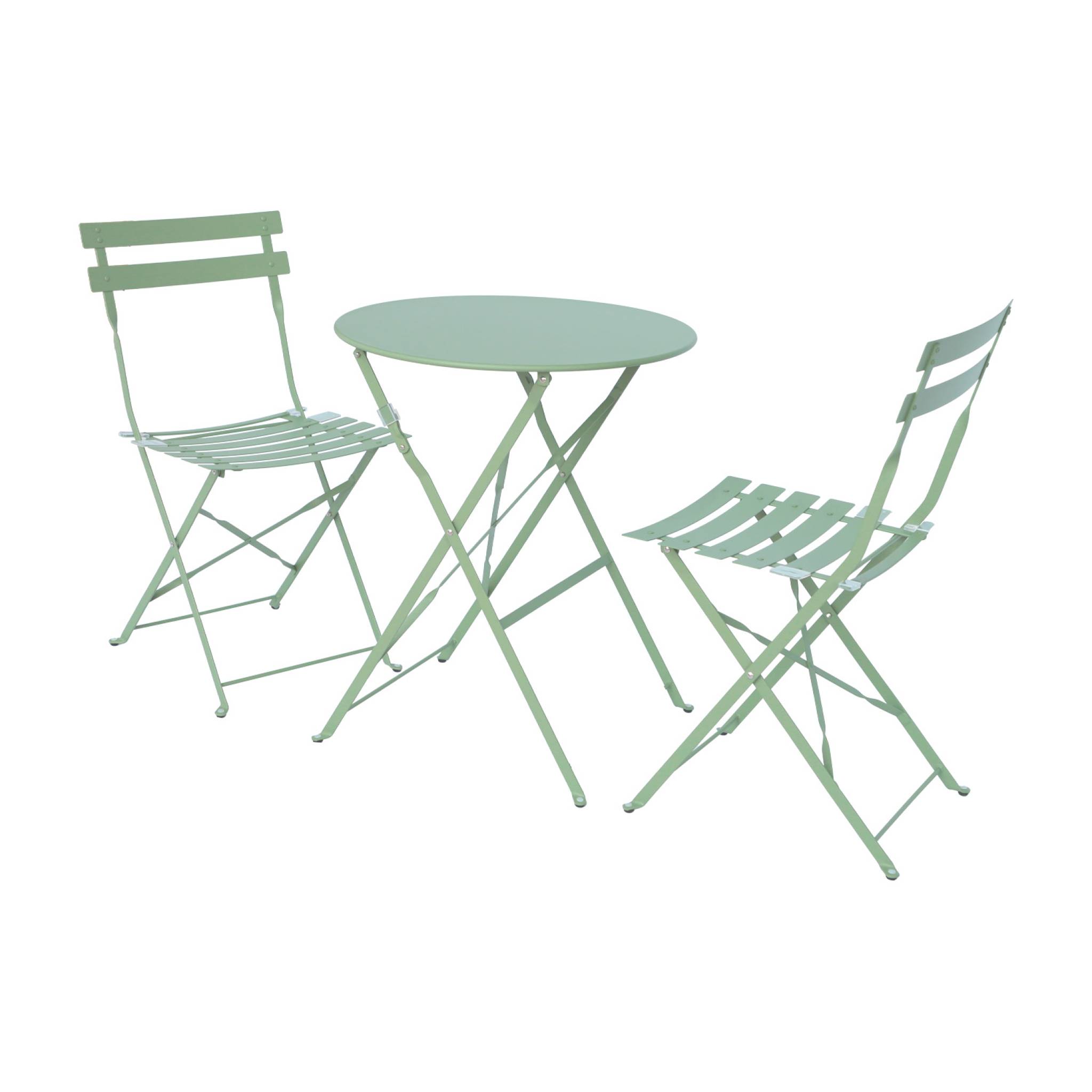 Set mesa de jardín bistró plegable de acero con 2 sillas, ø60cm verde