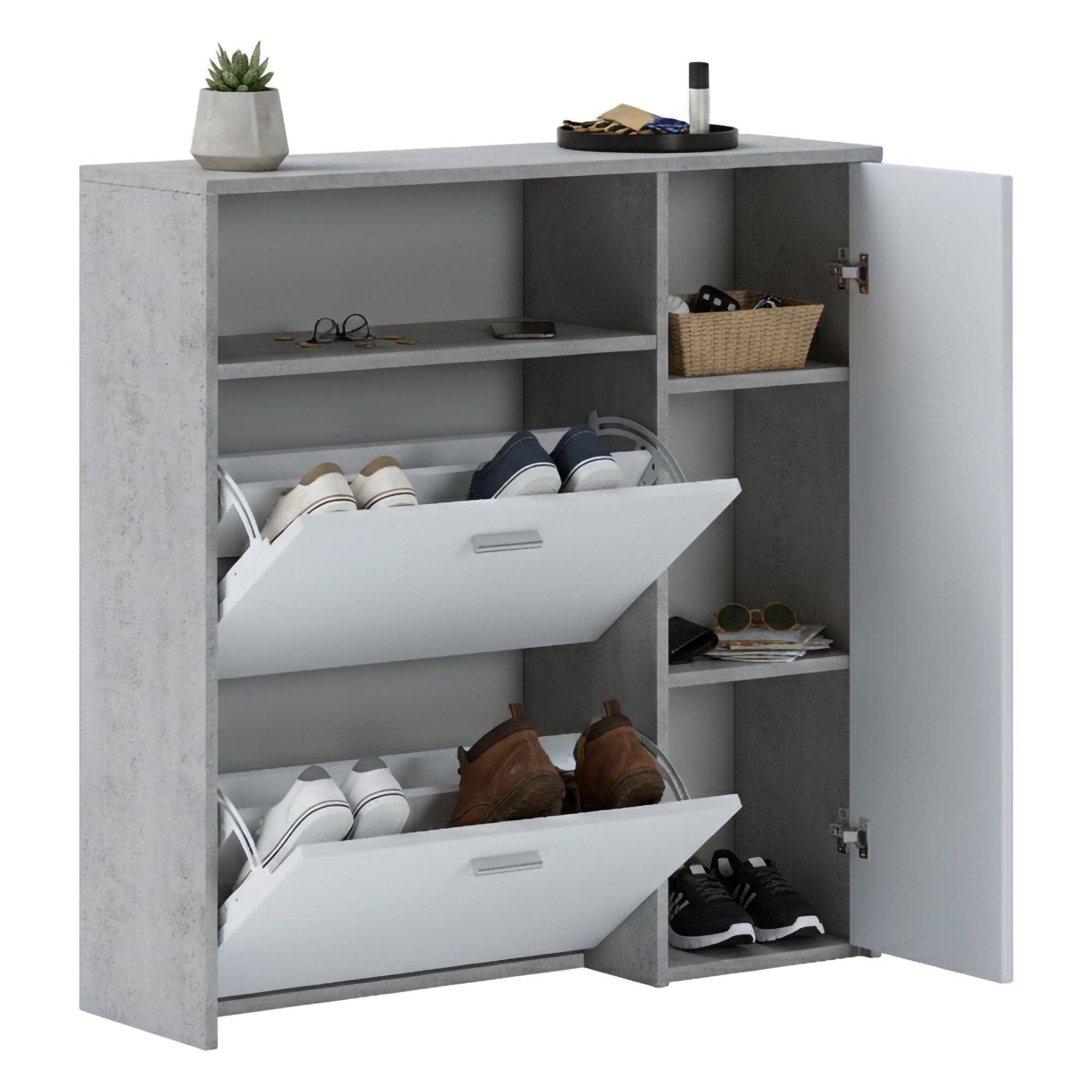 Mueble de entrada escultor, 3 estantes, madera gris cemento