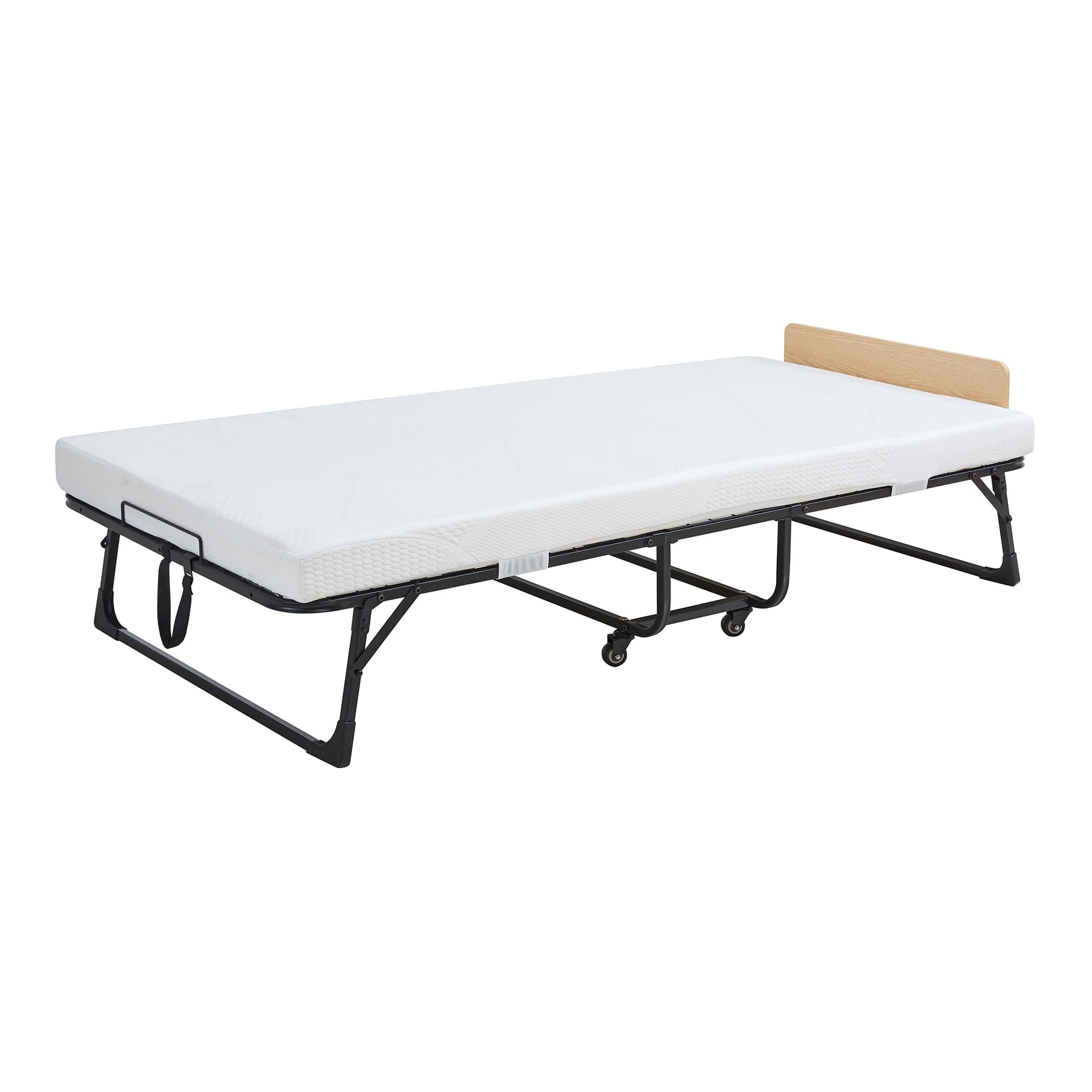 Cama plegable lustendi con colchón 90x200cm - negro / roble [en.casa]