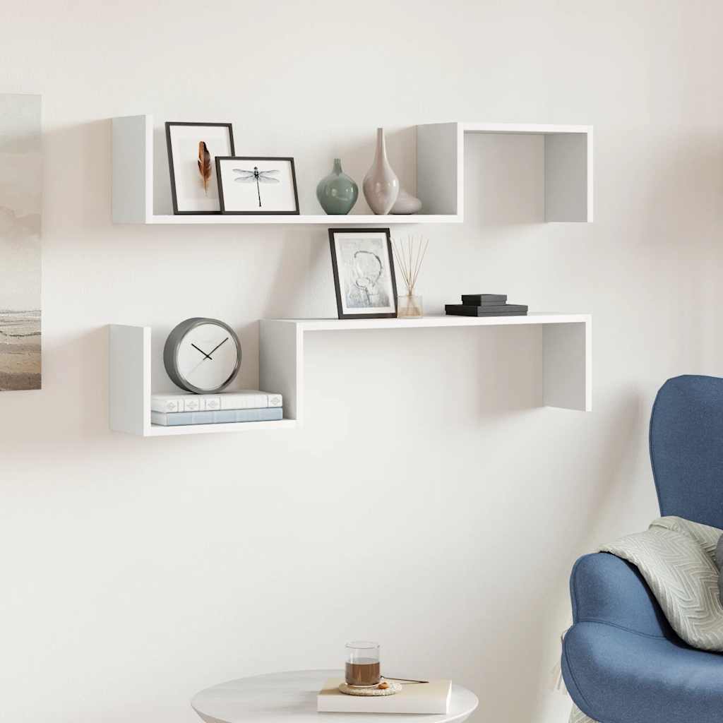 Estantes de pared 2 uds madera contrachapada blanco 100x15x20cm