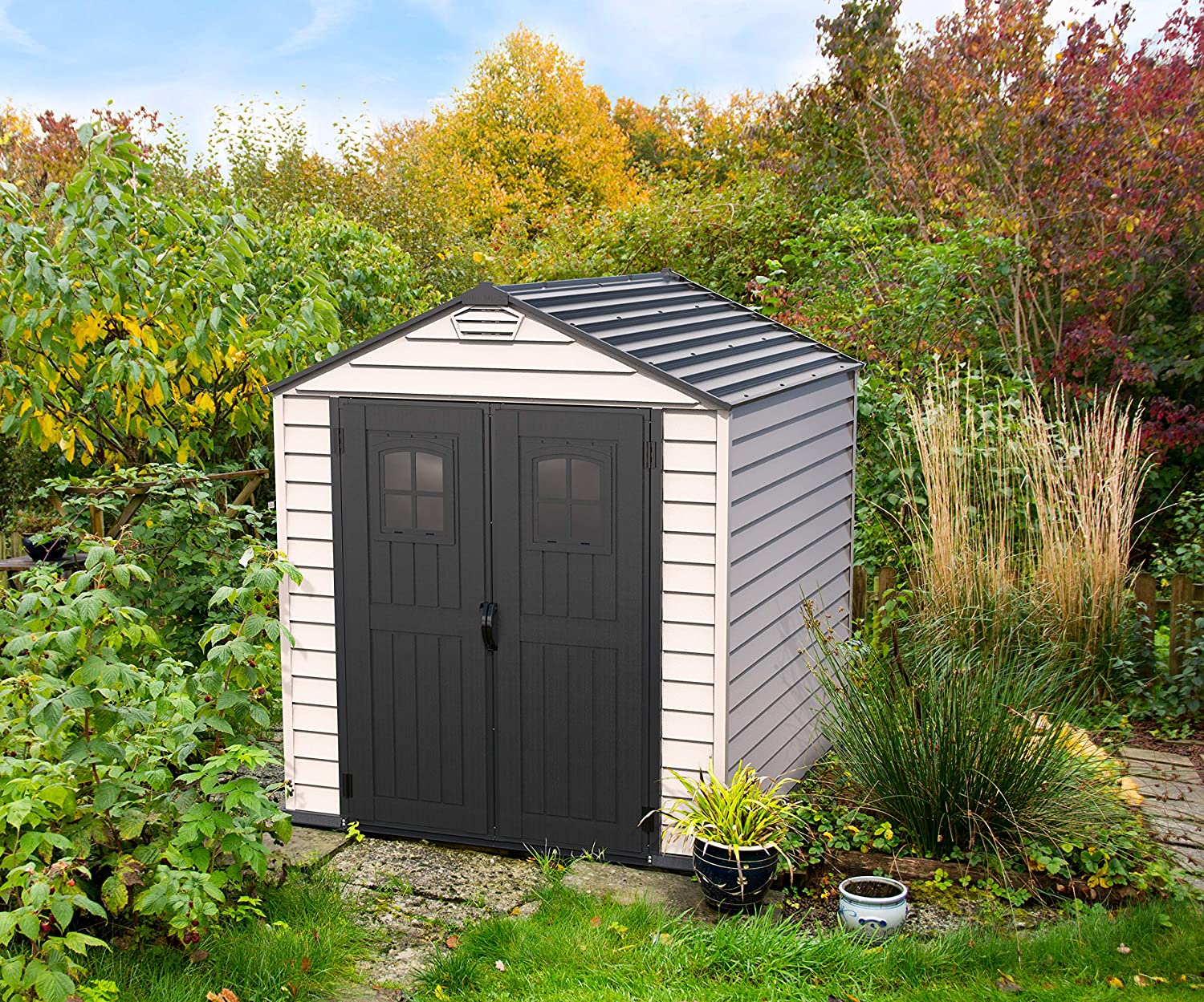 CASETA COBERTIZO PVC JARDIN STOREMAX PLUS 7X7 GRIS DURAMAX