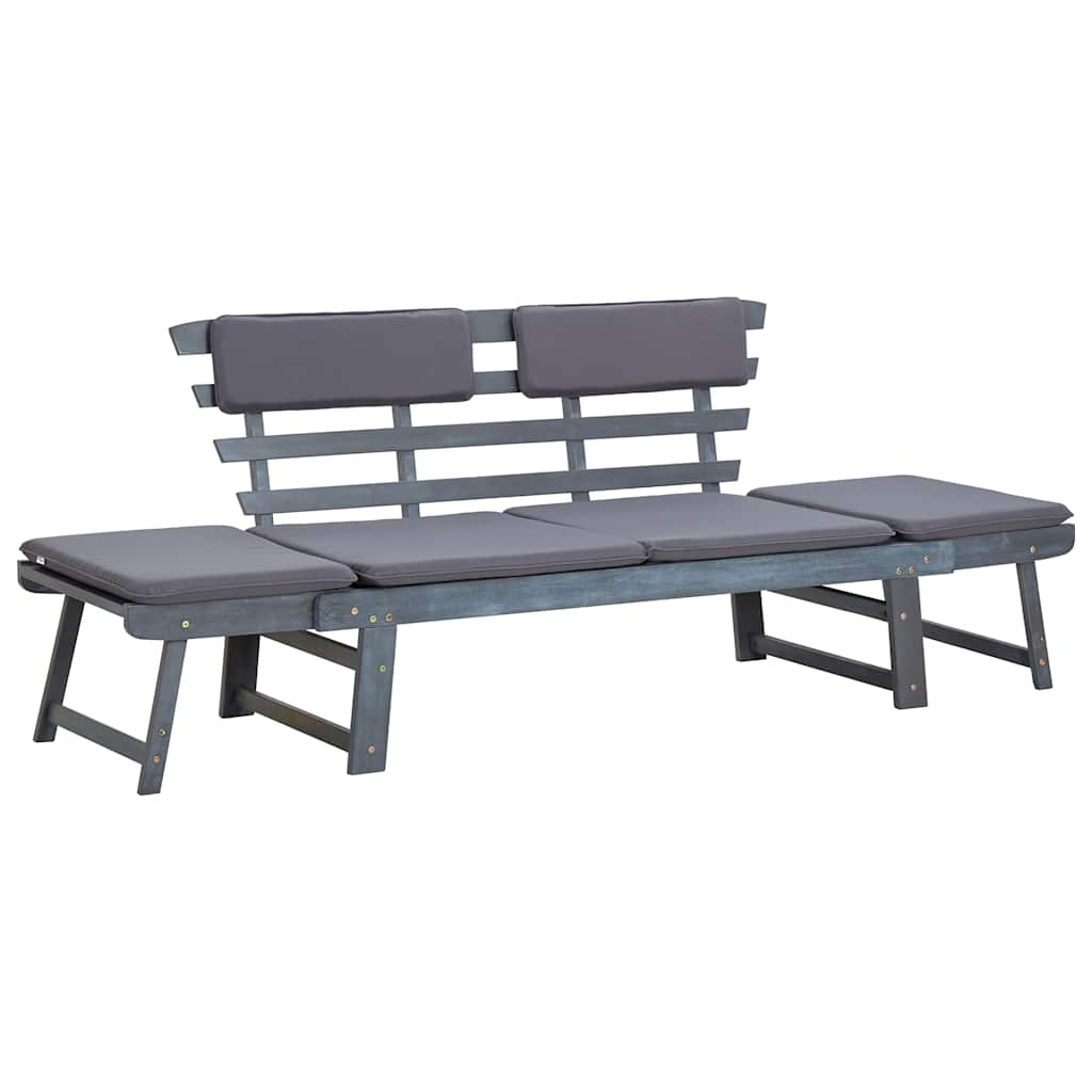 vidaXL banco de jardín con cojines 2 en 1 190 cm gris madera de acacia