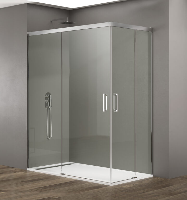 Mampara angular basic transparente cromo 100x70 cm