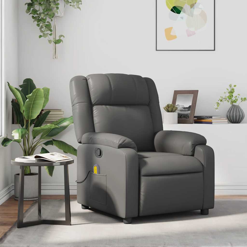 Sillón de masaje reclinable cuero sintético gris qweo6726