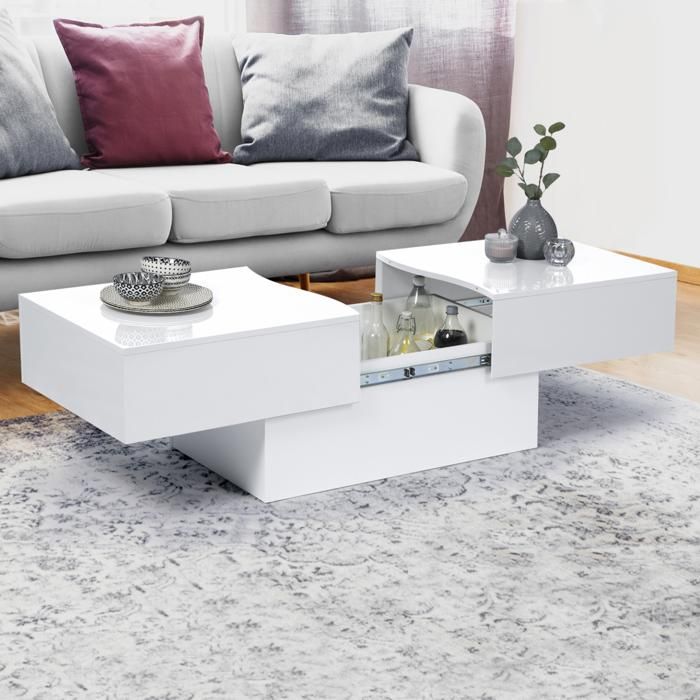 Mesa baja extensible - diseño contemporáneo - color blanco - 120-171 cm