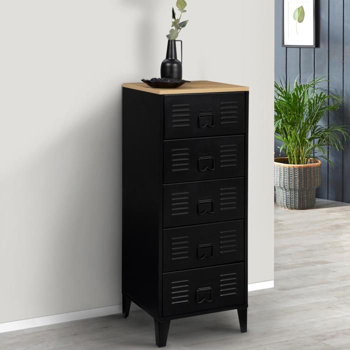 Sinfonier industrial de 5 cajones negro y madera - 40 cm
