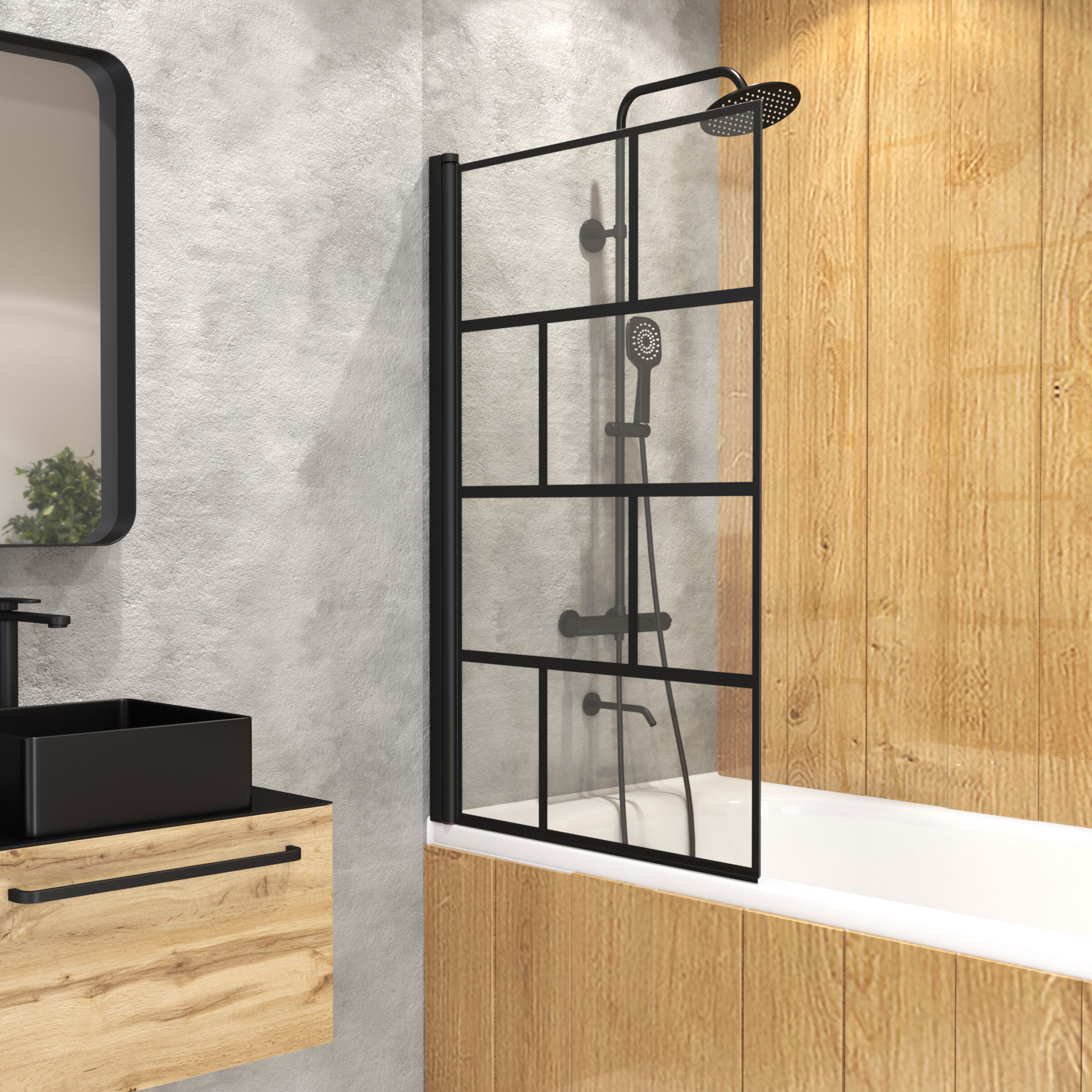Mampara de baño plegable serigrafiada 75x125cm - negro mate - blocks screen