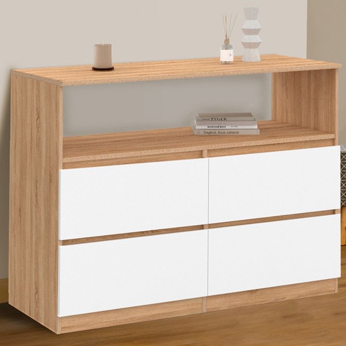 Cómoda 4 cajones - haya y blanco - 100 cm