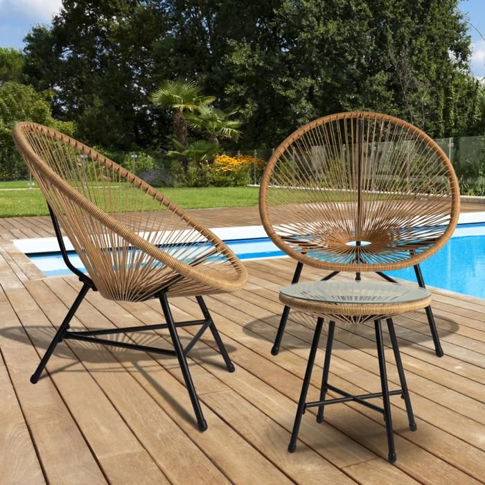 Salón bajo de exterior - 2 sillones + mesa - beige