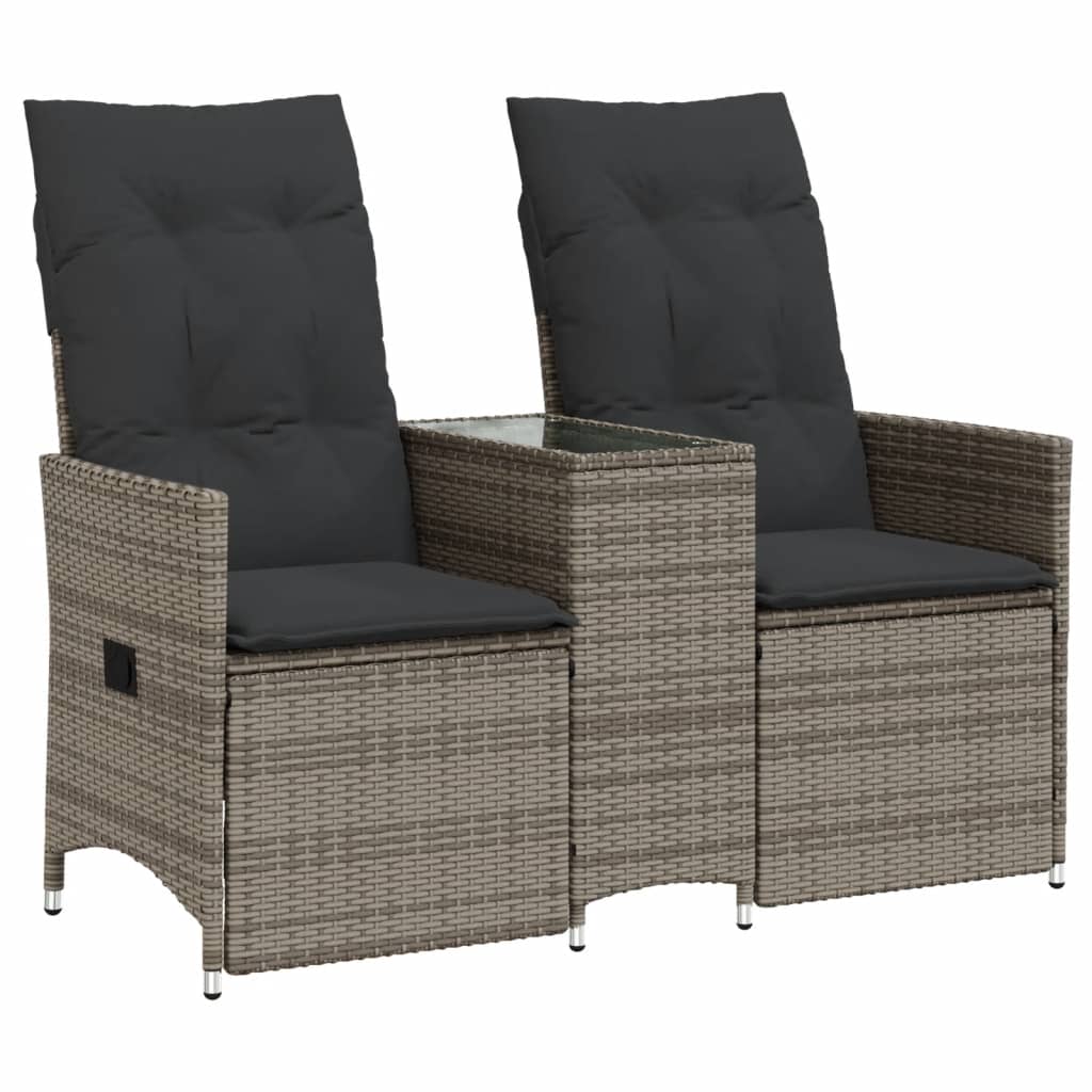 vidaXL sofá de jardín reclinable de 2 plazas con mesa ratán pe gris