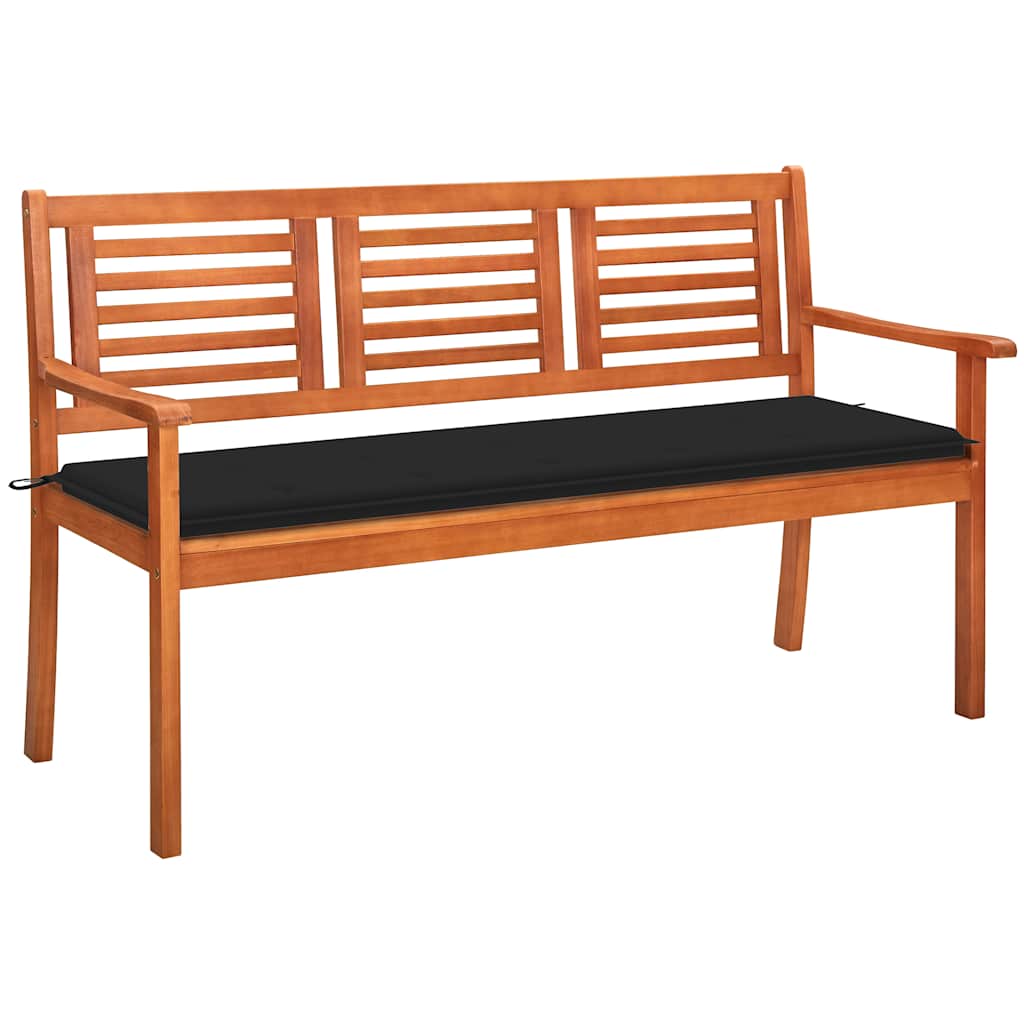 vidaXL banco de jardín 3 plazas madera maciza eucalipto y cojín 150 cm
