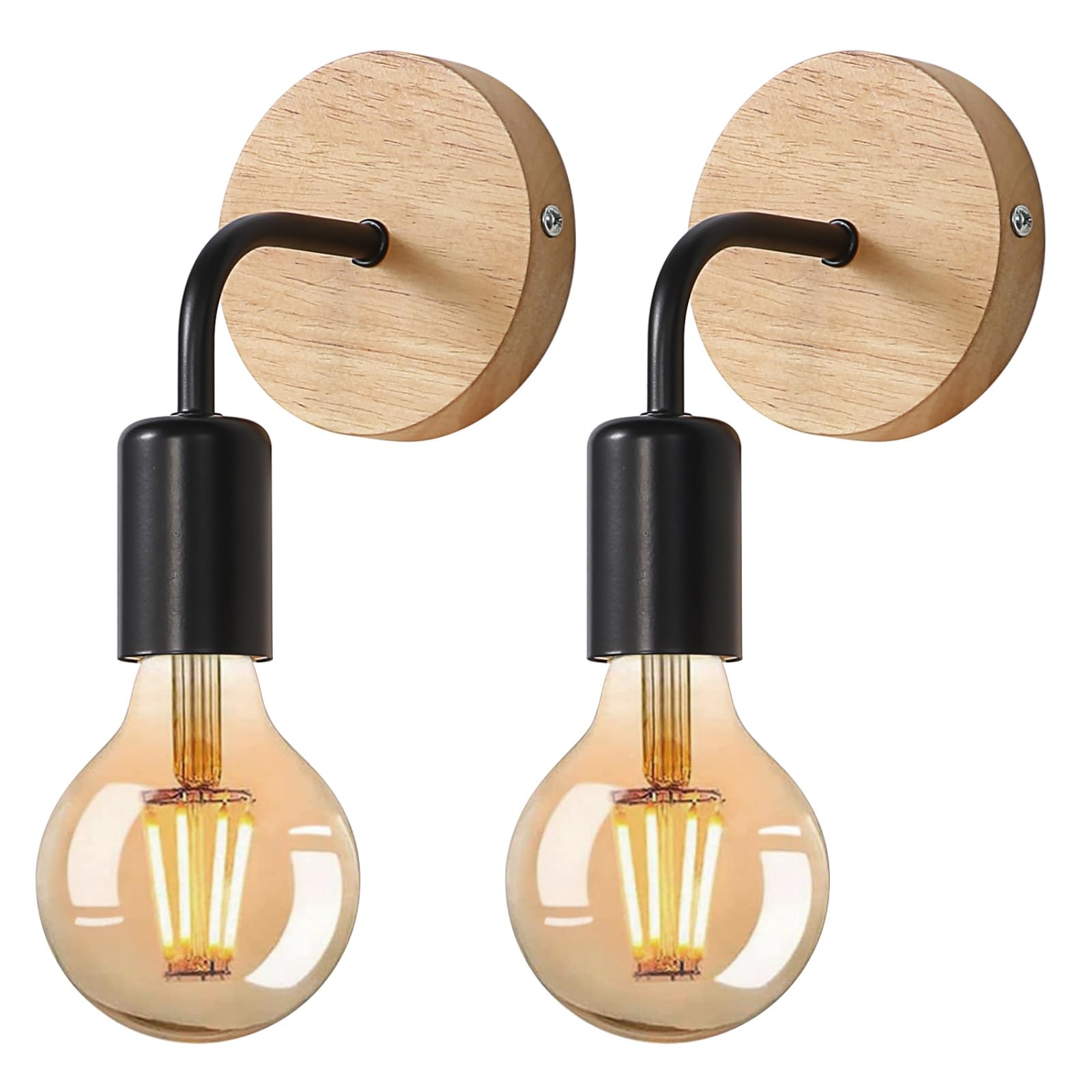 Lámpara de pared 2 uds. Interior vintage madera E27 negro