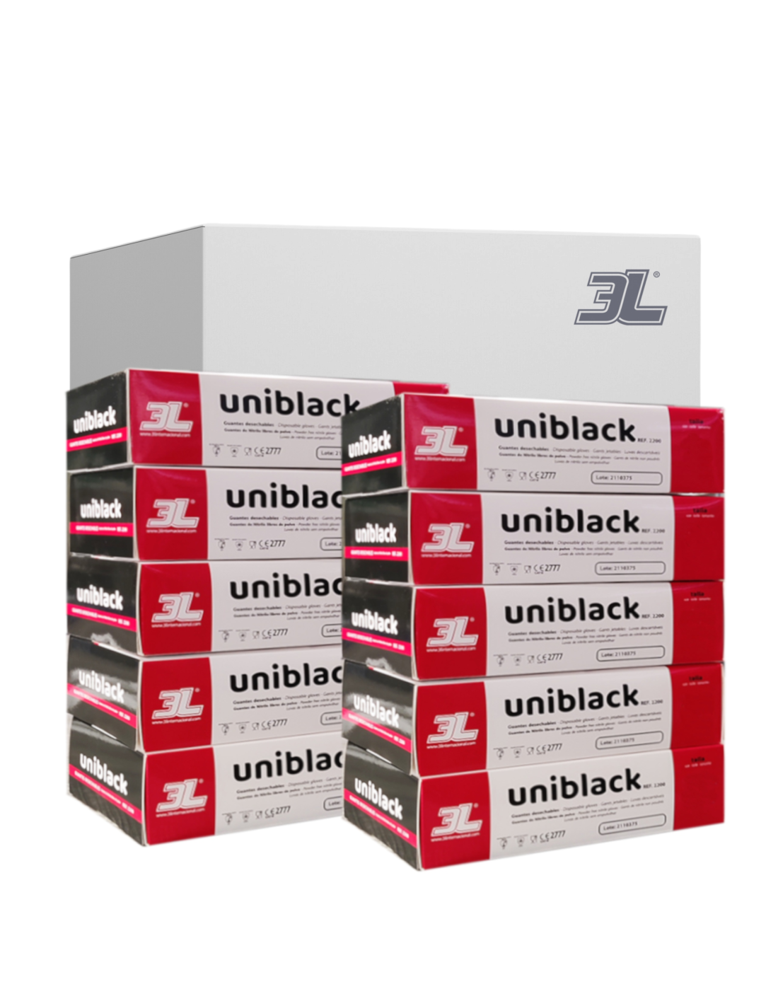 Pack 10 cajas guantes de nitrilo uniblack 100 uds (talla l)