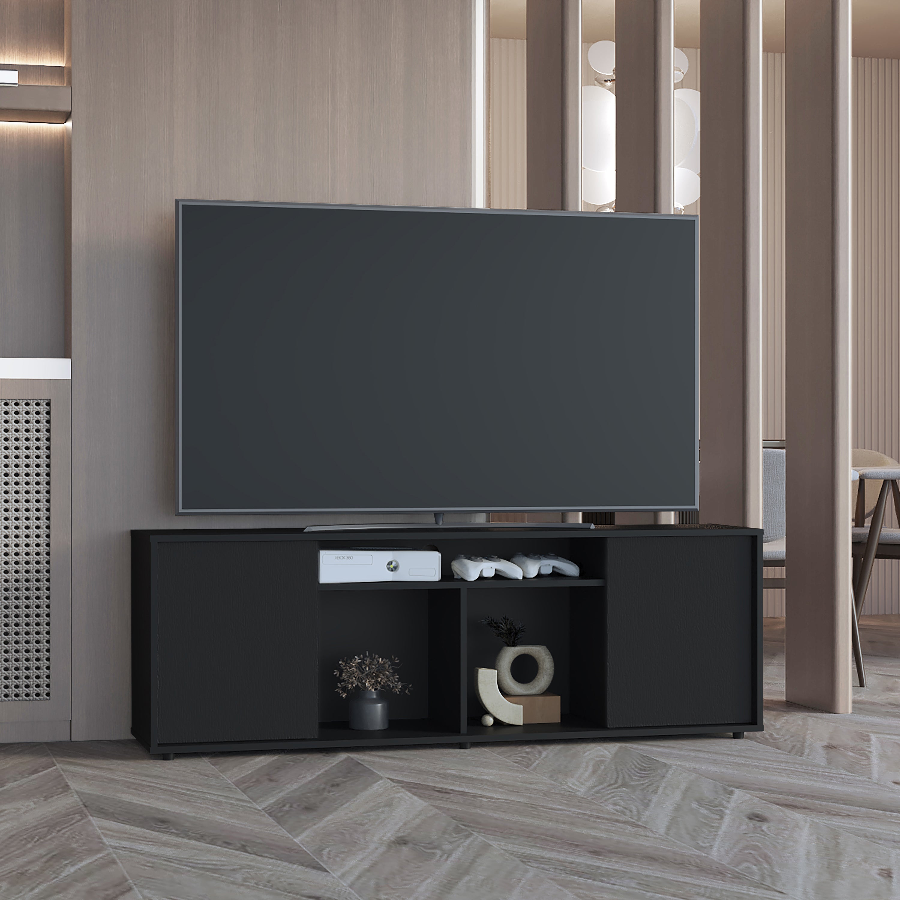 Mueble para tv prana en melamina,amplio almacenamiento y 3 estantes.