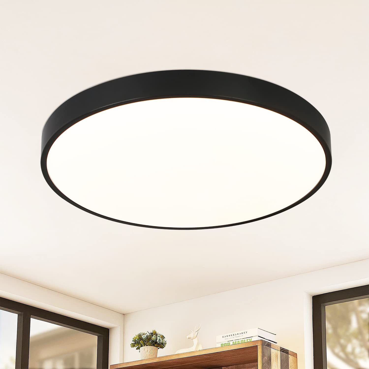 Nettlife panel LED plafón baño redondo plano negro 17w 4000k 28*2.5cm