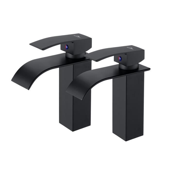 Mezclador de lavabo en cascada moderno negro auralum - grifo de baño de lat