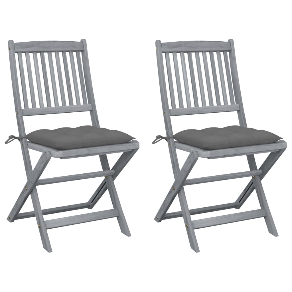 vidaXL sillas de jardín plegables 2 uds cojines madera maciza acacia