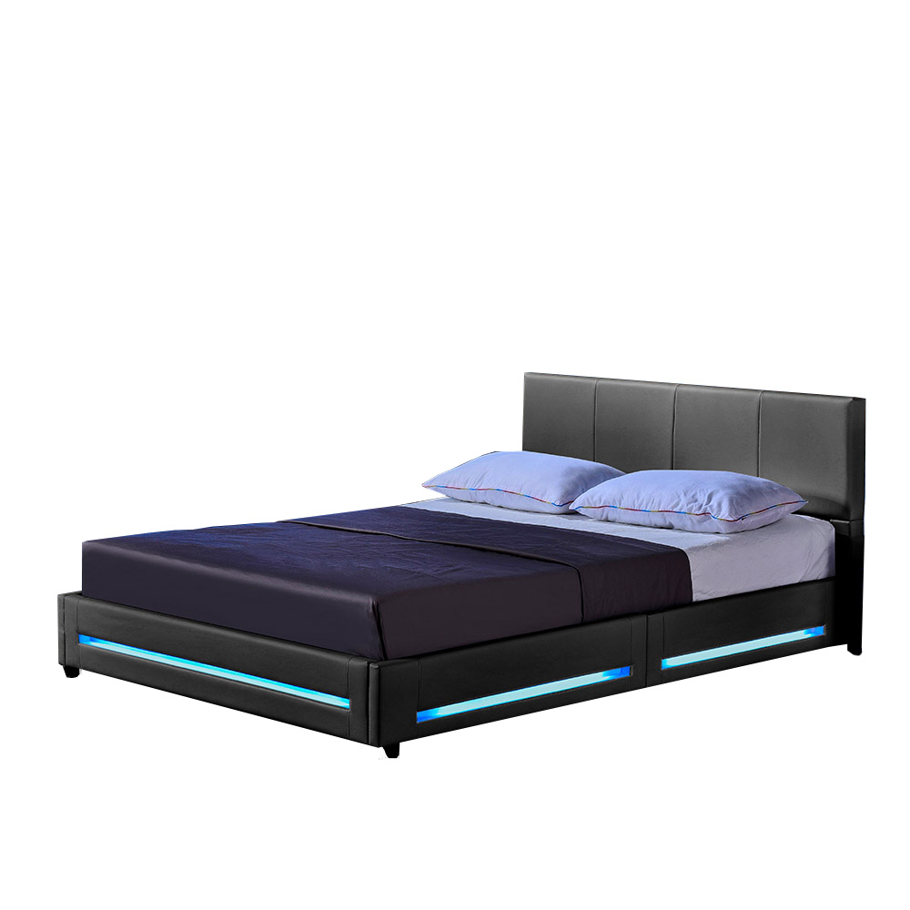 Cama LED asteroid con colchón - 140 x 200 cm gris oscuro