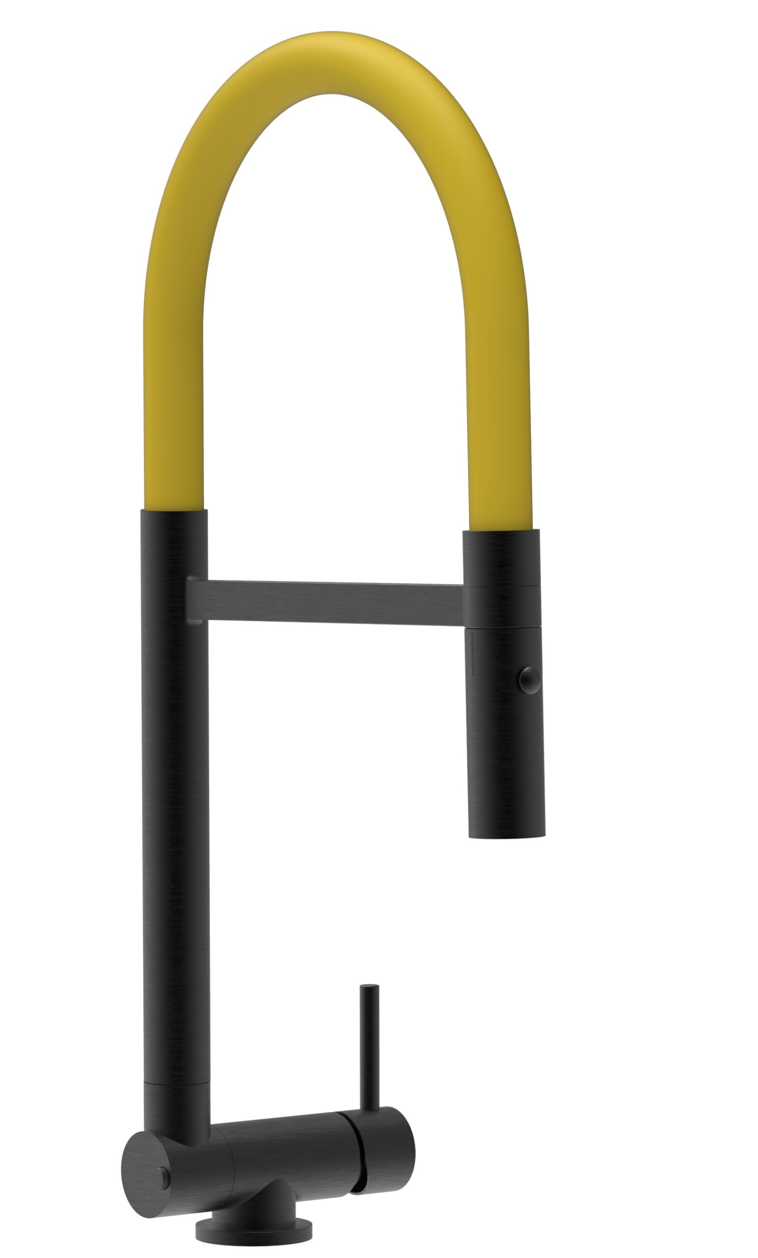Grifo cocina abatible 4,5cm negro caño flexible amarillo ducha 2chorros