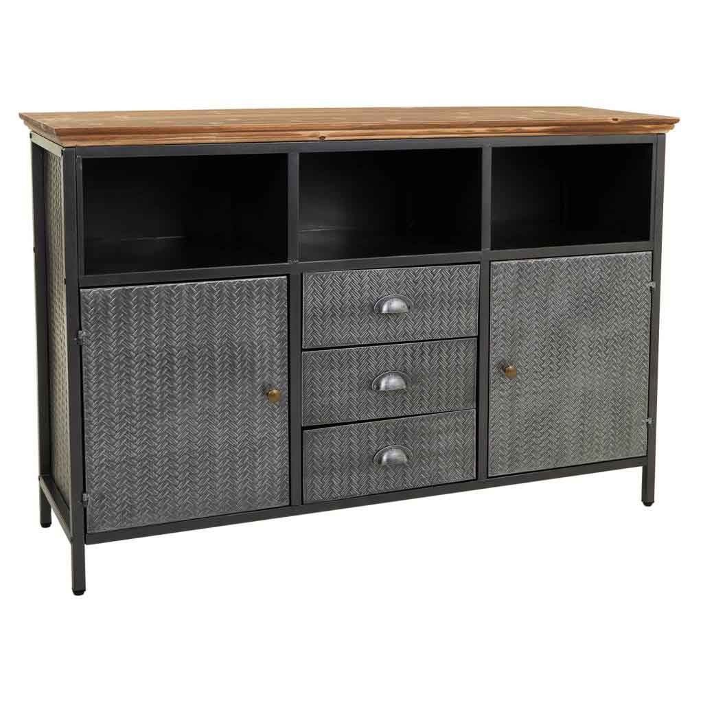 Aparador de metal y madera negro 121,5x36x82,5