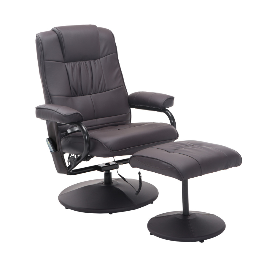 Sillón de masaje giratorio marrón con reposapiés y mando