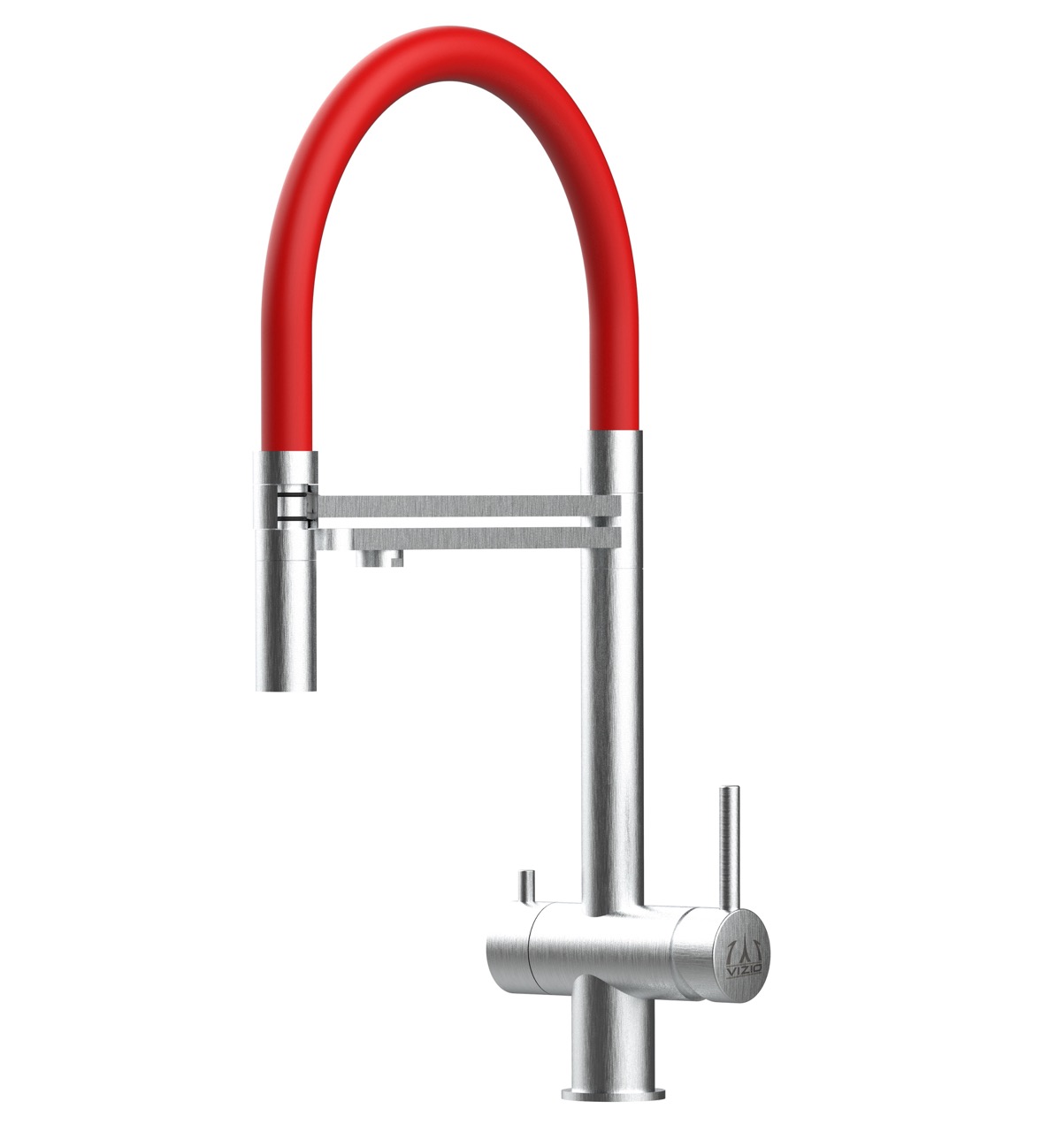 Grifo de cocina 4 vías acero inox ducha 2 chorros, cepillado/rojo
