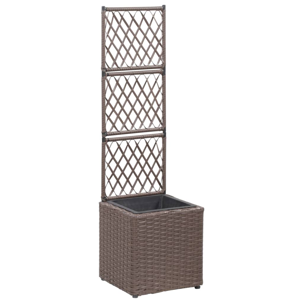 vidaXL enrejado y arriate 1 maceta ratán sintético marrón 30x30x107 cm
