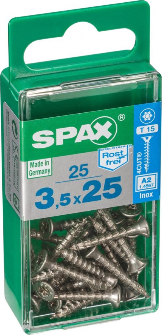 Caja 25 unid. Tornillo madera spax cabeza plana inox a2 3,5x25mm