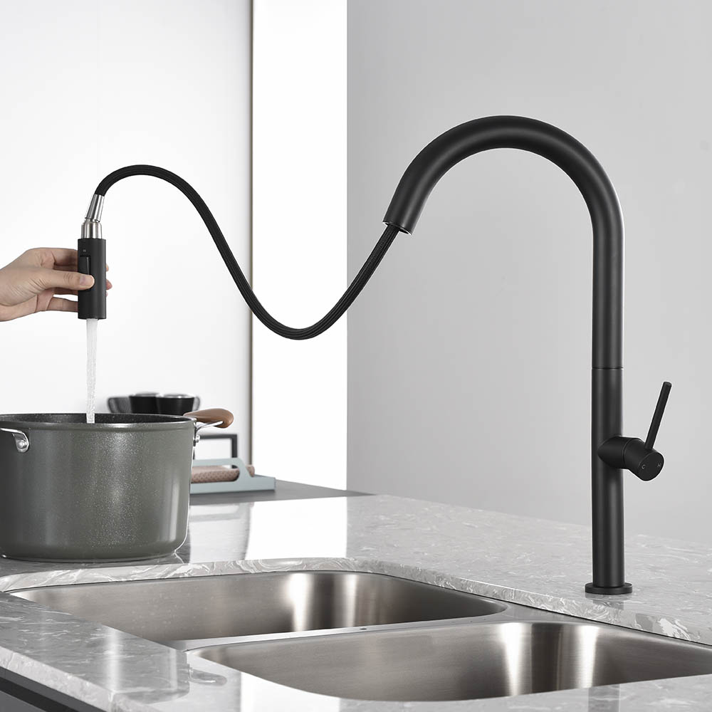 Kibath grifo cocina extraible monomando sho acabado negro mate de latón