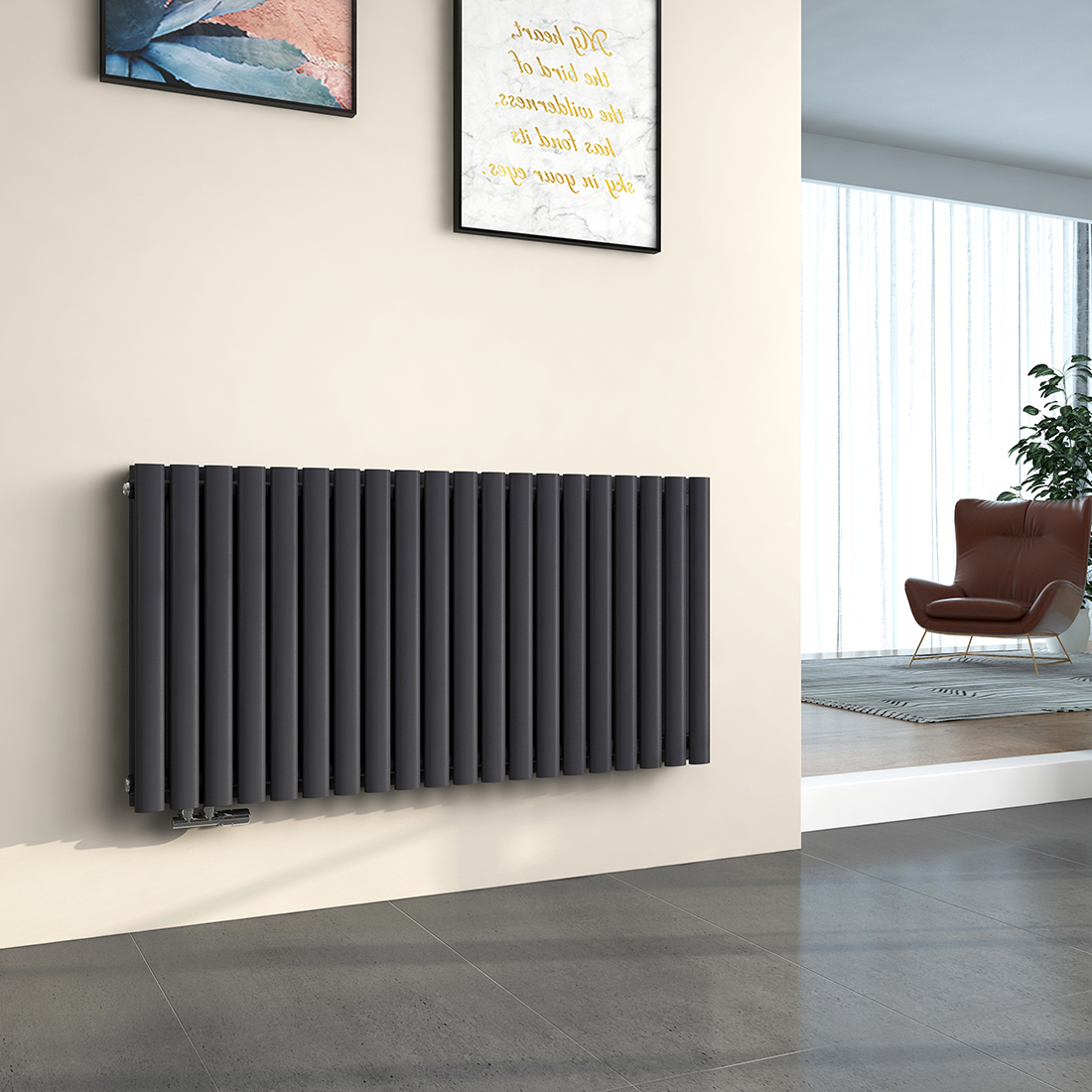 Emke radiador vertical ovalado agua caliente 60x120 cm, antracita, 1828w