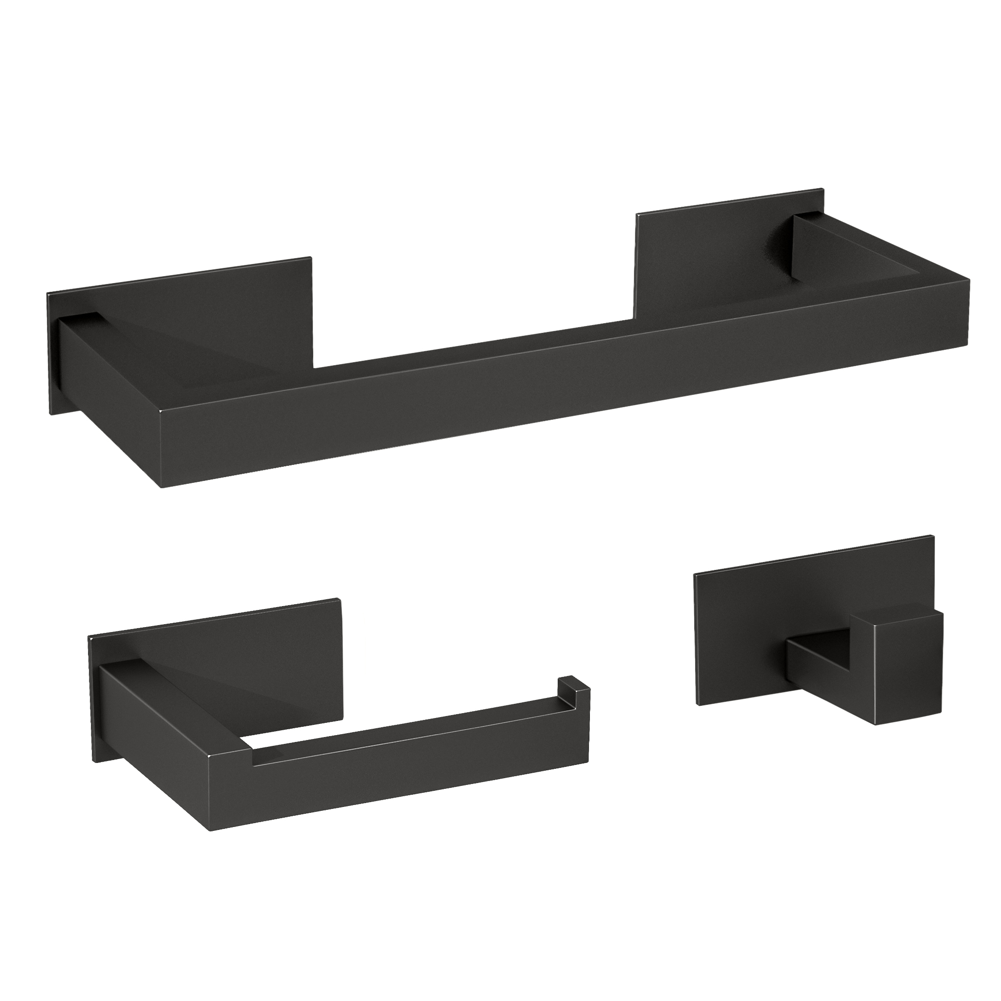 Valaz accesorios negro mate cuadrados toallero 30cm+3perchas+portarollos